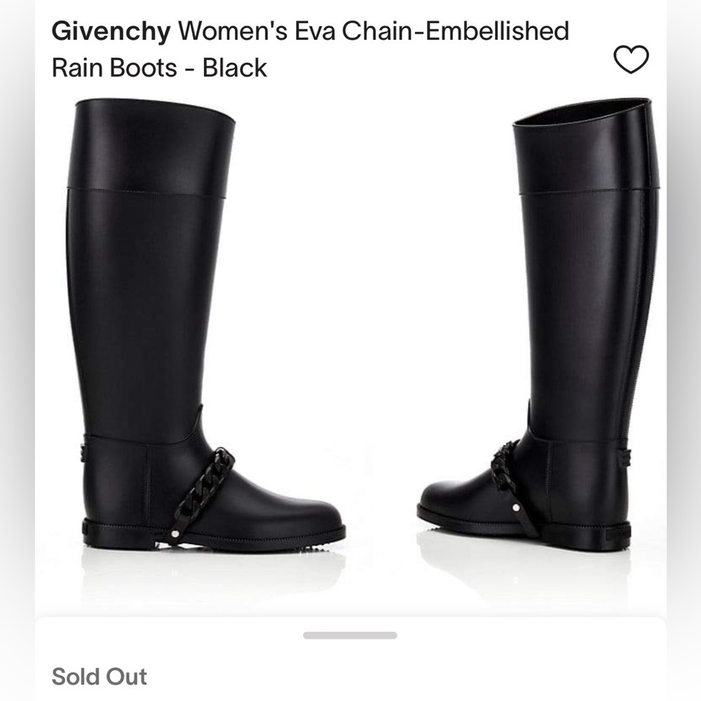Givenchy Eva Knee High Rubber Boots Black Removable Chain Womens 8.5 Chunky - Picture 2 of 8